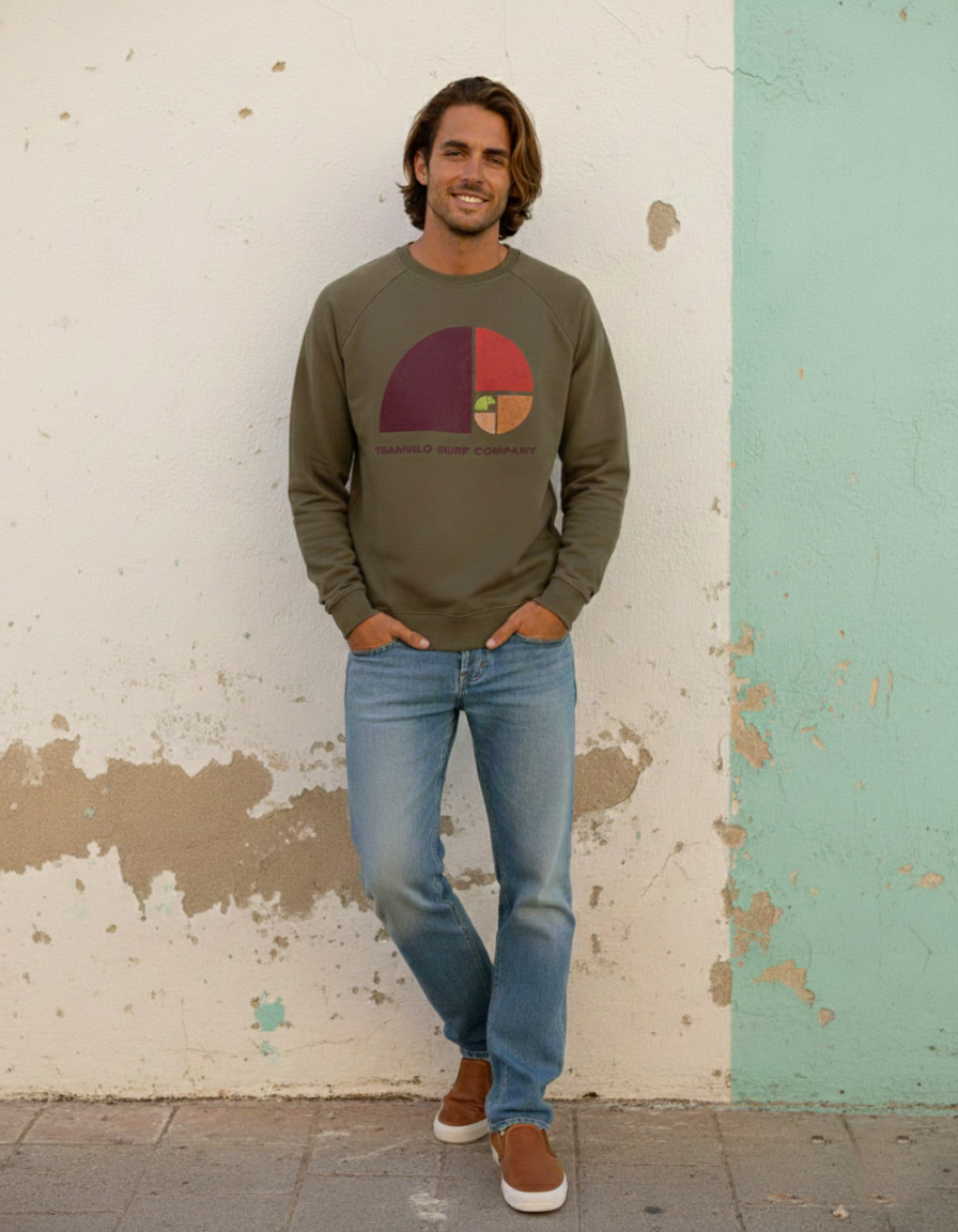 Sudadera Open Wave Kaki TRANKILO | Sudadera original de olas