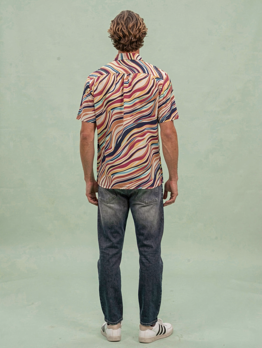 Camisa Retro Olas TRANKILO | Camisa original estampada arcoíris