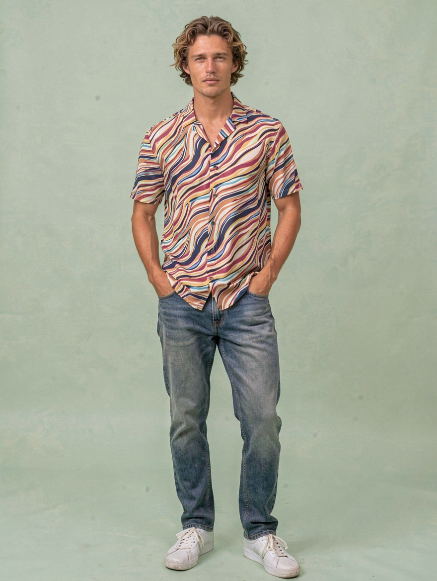 Camisa Retro Olas TRANKILO | Camisa original estampada arcoíris