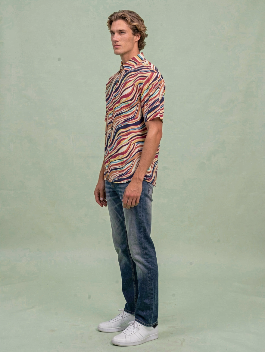 Camisa Retro Olas TRANKILO | Camisa original estampada arcoíris